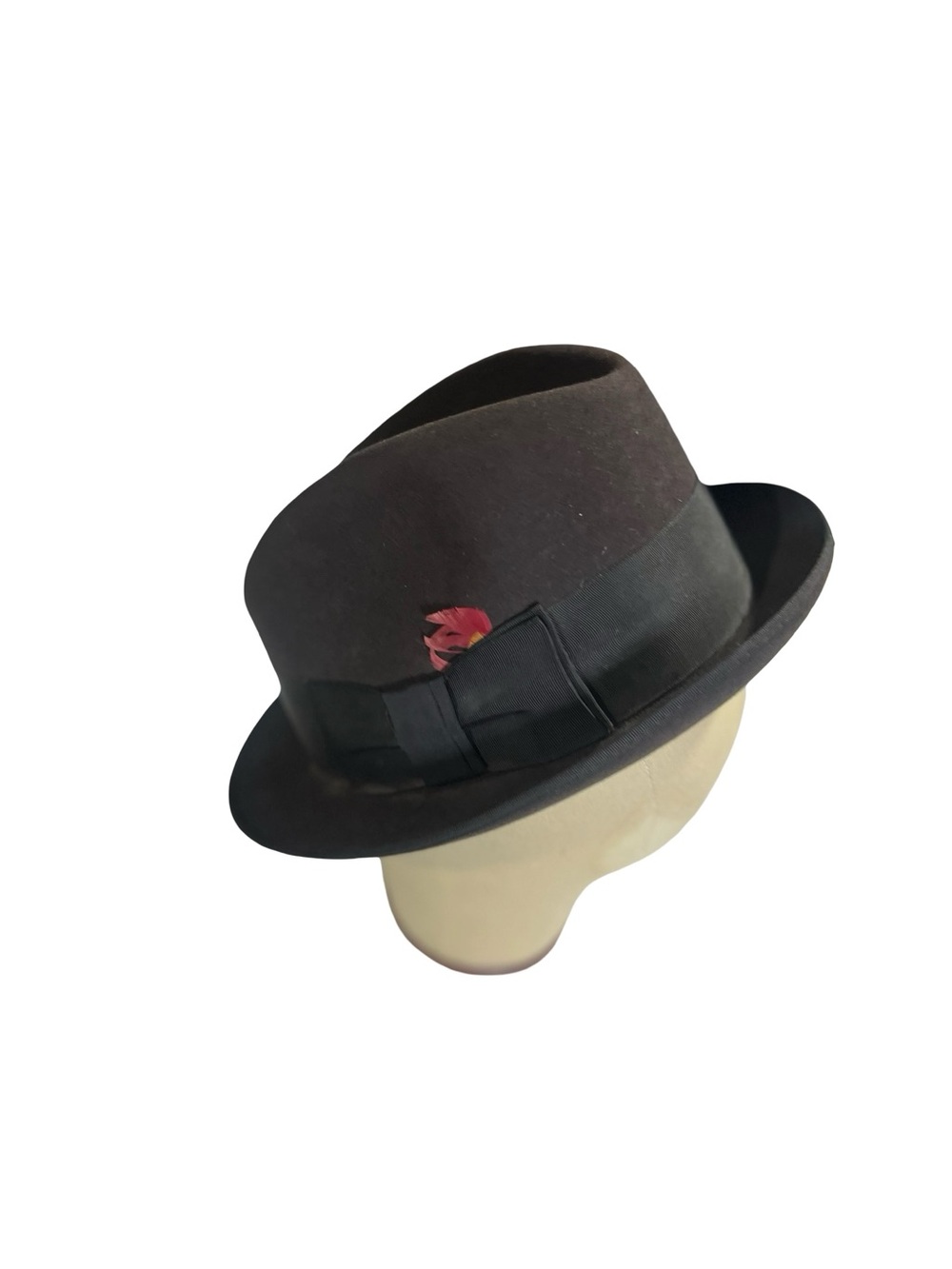 Vtg 50s Penneys Marathon Fur Felt Fedora Hat 7 3/8 Brown Gray Vintage JC Penney